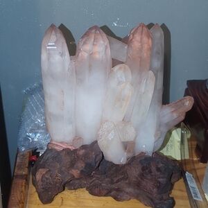 Large Clear Quartz Crystal Cluster with Pink Tips